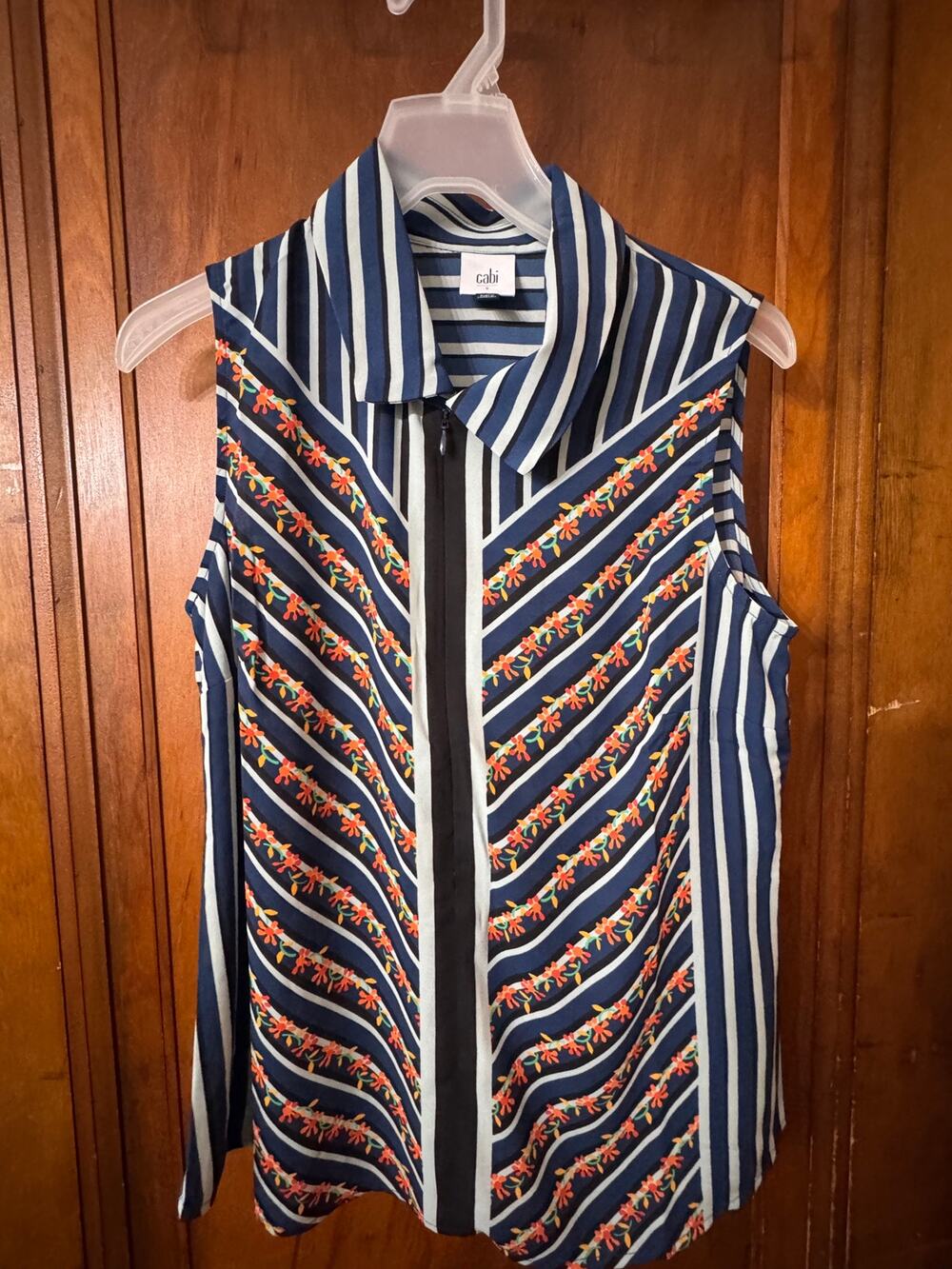 Cabi Chevron Top 6318 Striped Floral Sleeveless Blouse S